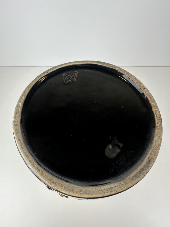 Image 1 of Vase vintage en céramique orné de bambous en relief