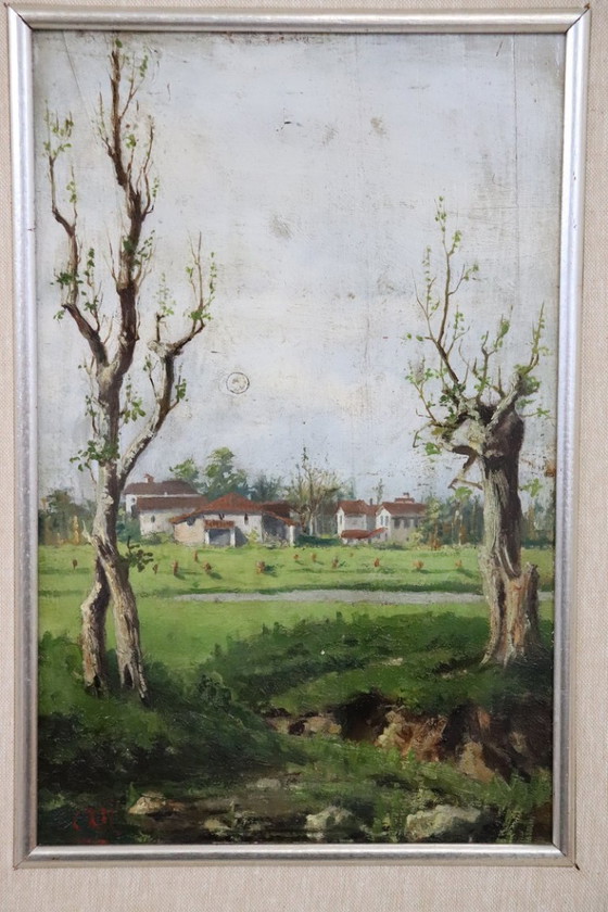Image 1 of Set of 2 Countryside Landscapes, Oil on Board, Italy Early 20th Century