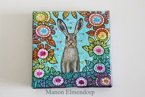 Unique Hand-painted Painting incl. Donkey Hare