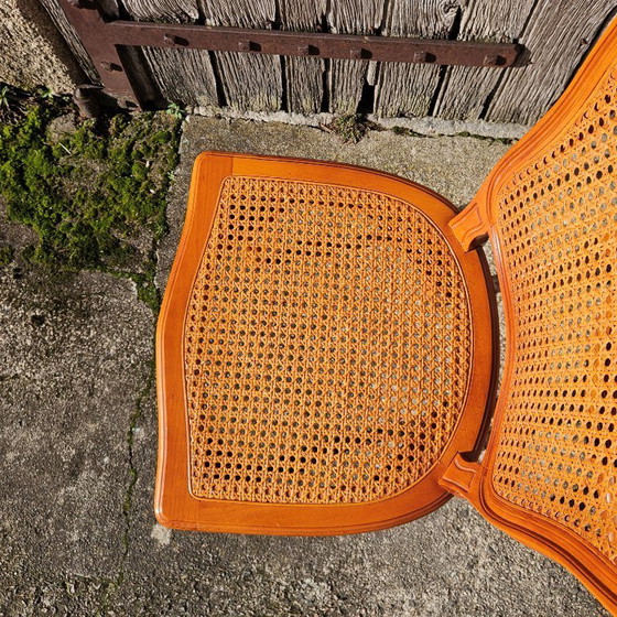 Image 1 of 4 chaises de salle à manger vintage françaises en rotin - chaises de style cottage - style Louis XV - années 80