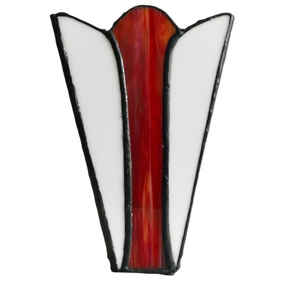 Image 1 of Vaso vintage in vetro colorato con fiori rossi e bianchi