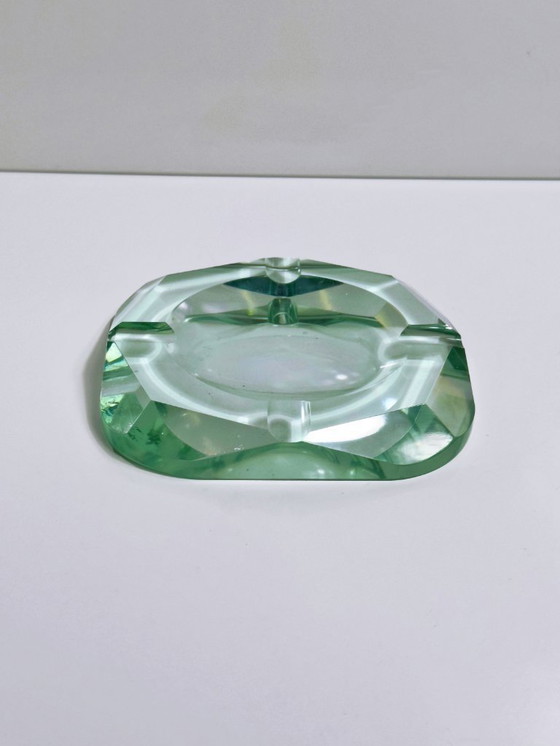 Image 1 of Vintage Kristall Glas Aschenbecher Fontana Türkis Mint Grün Prisma Diamant Italien 50er Mid Century