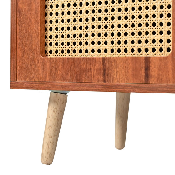 Image 1 of Urban Meuble vintage dressoir van rotan in walnoot houtlook met 2 deuren en 3 lades met zwarte handgrepen 120*38*78cm CRI
