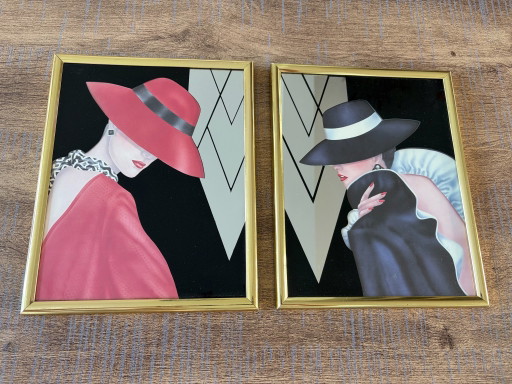 Par de láminas de espejo 'Glam Girl' Hollywood Regency de Ferraro (años 80)