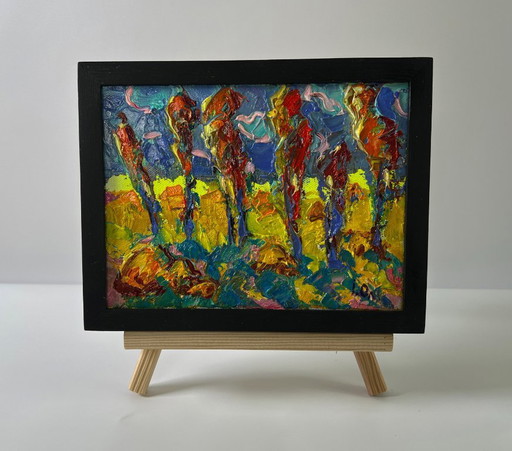 Original Oil Painting Summer Nature Landscape Evening Trees – schilderijen tekeningen, Canvas