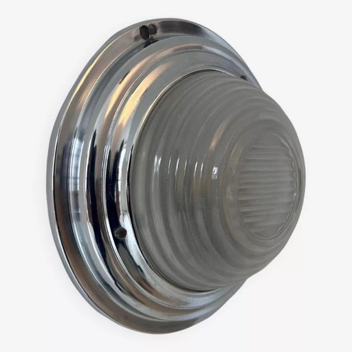 Lámpara de pared modernista vintage, cromo y cristal arenado, Francia, 1930