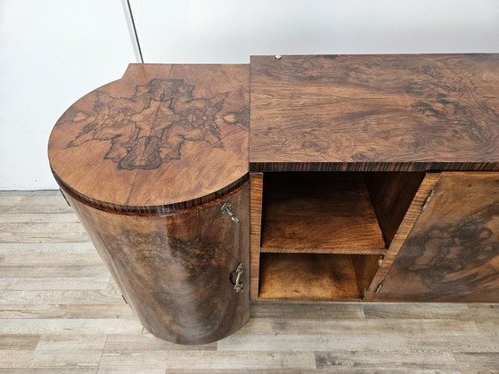 Image 1 of Art Deco dressoir van walnoot en wortelhout met aluminium onderstel, 1940