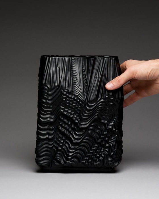 Image 1 of Zeldzame Martin Freyer Rosenthal Bisque Porcelaine Noire Vaas Duo Brutalist Op-Art