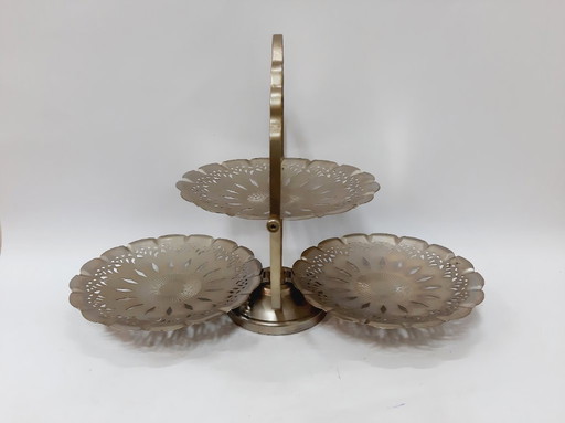 Vintage Klappbarer Tortenständer, 3-stöckiges Klapp-Serviertablett, silberfarbener Tortenständer