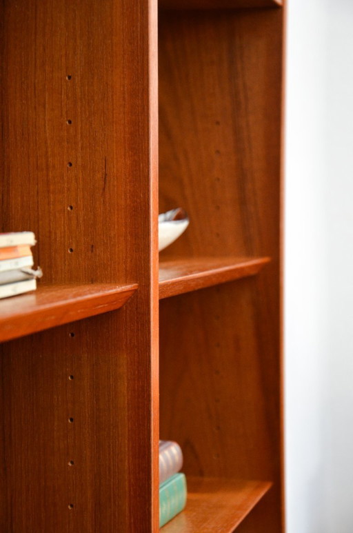 Vintage open bookcase, mid-century teak sideboard, Hundevad