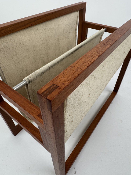 Image 1 of Henning Wind-Hansen für Sika Møbler – Zeitschriftenhalter aus Teakholz und Leinen, Dänemark, 1960er Jahre