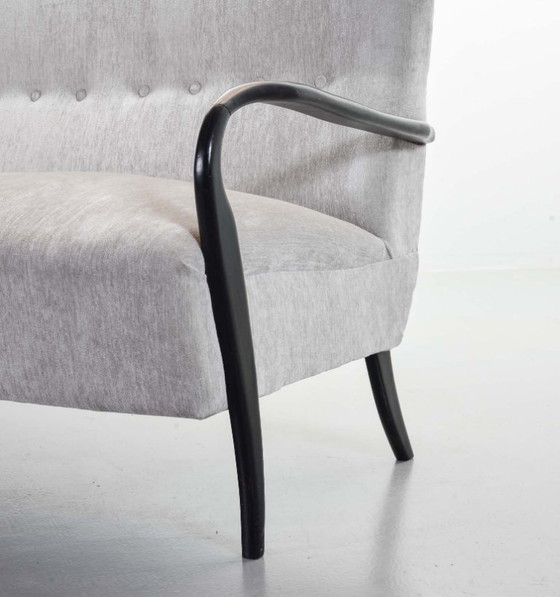 Image 1 of Distinguished Italian Mid-Century Design Guglielmo Ulrich Two Seat Sofa in Soft Silver Velvet Fabric. Italy, 1950s.