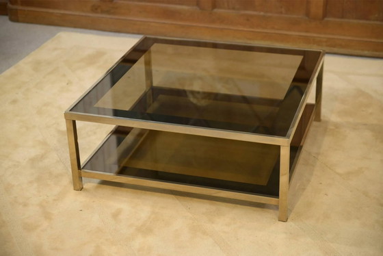 Hollywood Regency coffee table in smoked glass with mirrored framing from the 1970s. – Crystal (photo 5 of 10)