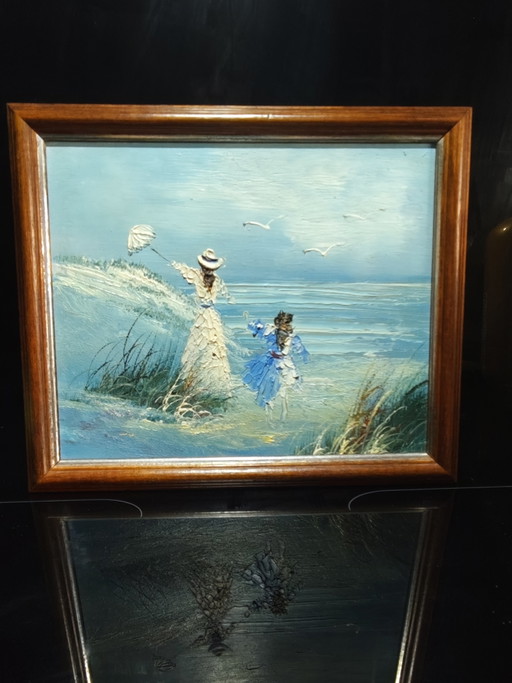 Houten schilderij van de zee