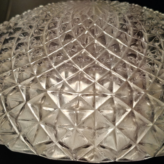 Image 1 of Vintage Diamond Cut Glass Ceiling Light | Mid Century Flush Mount | Space Age Style | 26 cm