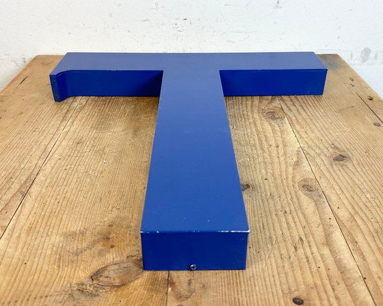 Image 1 of Vintage Blue Iron Facade Letter T, 1970s