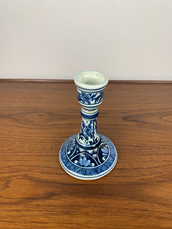 Image 1 of Candelabro floral azul y blanco de Oud, Delft, 1930/60