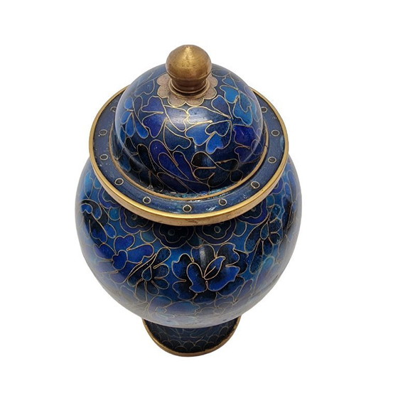 Image 1 of Vintage cloisonné vase with lid, cobalt blue