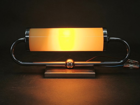 Image 1 of Czech Art Deco Chrome and Champagne Glass Wall Light, 1930s