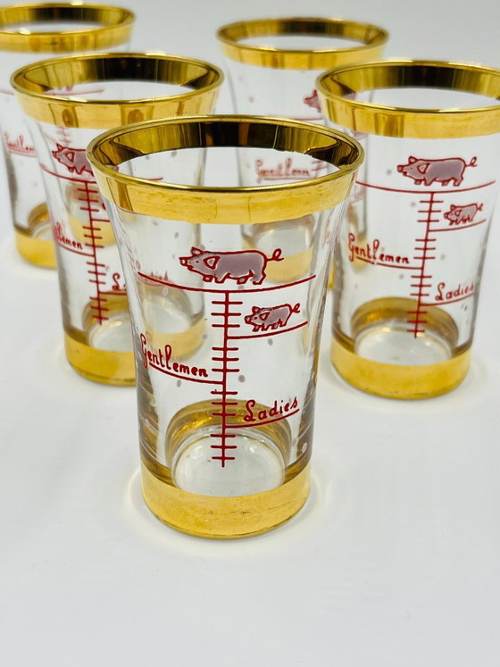 Set of 6 Vintage Pig Humor Graduated Shot Glasses – Glass & Decanter (photo 3 of 9)