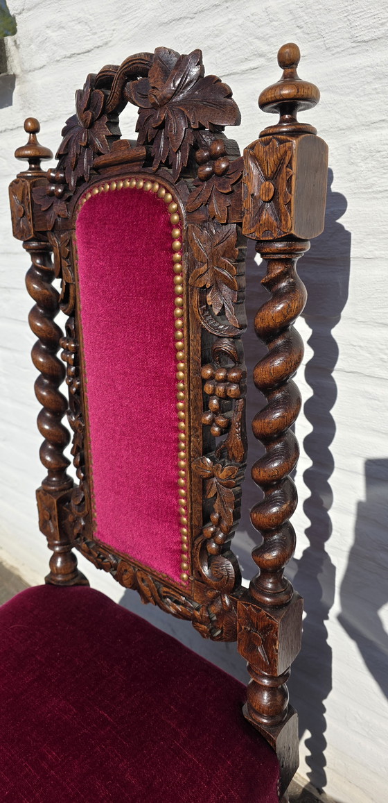 Image 1 of Splendido set di 6 sedie antiche neorinascimentali (stile Mechelen) - Ricche intagliature e velluto