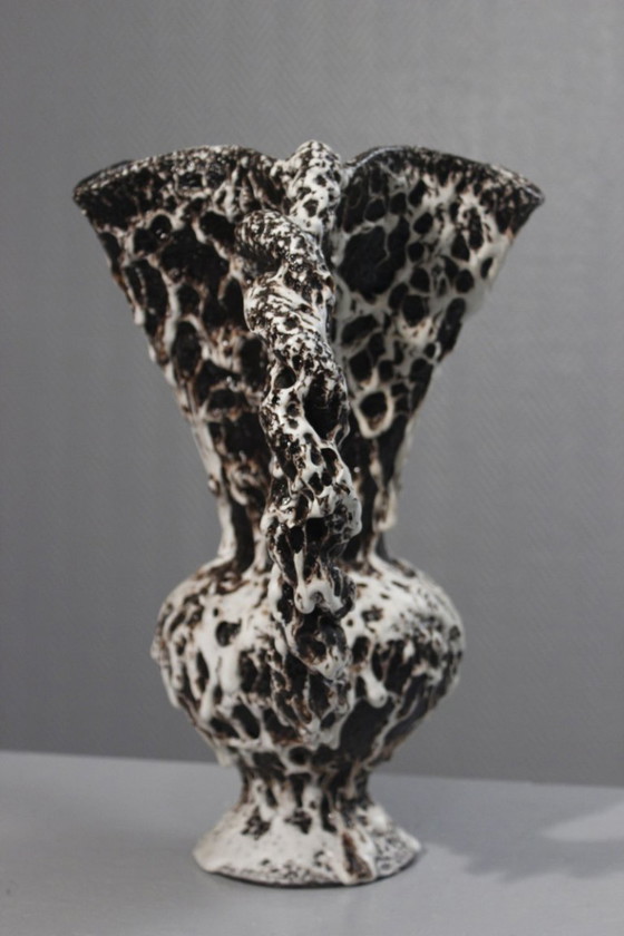 Image 1 of Marius Giuge a Vallauris - Vaso brutalista in ceramica smaltata con lava, anni '50