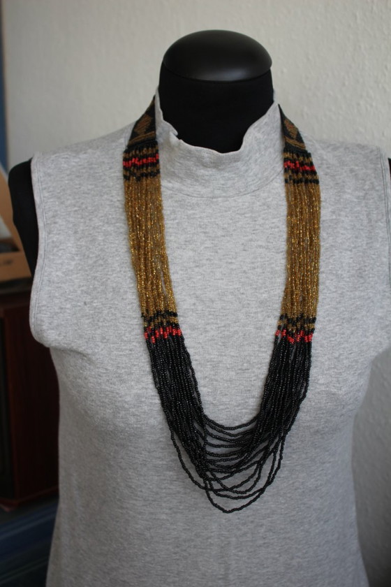 Image 1 of Collier de perles de verre, perles de rocaille, multi-rangs, style bohème ethnique, fait main, 74 cm, vintage