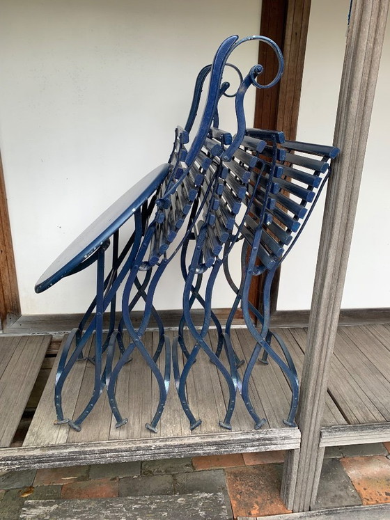 Blue Metal Folding Garden Set. (photo 4 of 5)