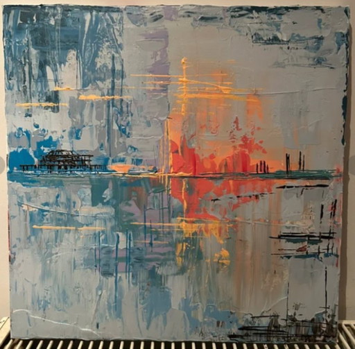 « Vestiges de quai », œuvre abstraite originale, 40 × 40 cm