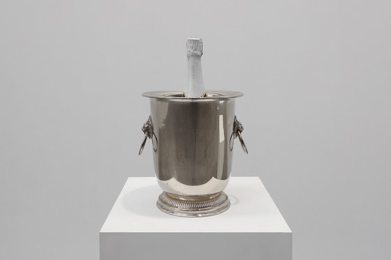 Image 1 of Mid century French silver plated ice bucket with lion heads, France