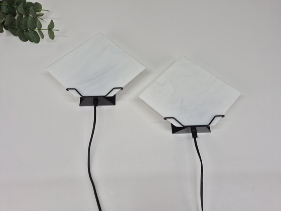 Image 1 of Set (2) vintage wall lamps. Black and white, 70s and 80s.