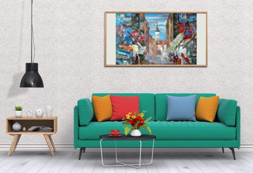 Original Oil Painting Abstract Expressionism Landscape Symbolism City View – schilderijen tekeningen, Canvas (photo 2 of 10)