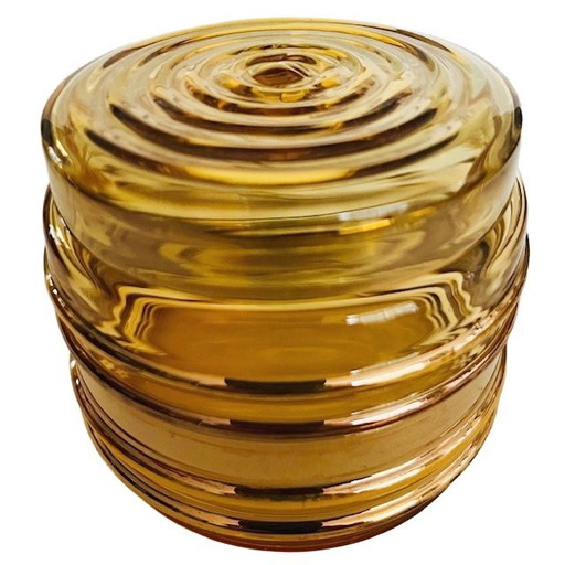 Art Deco jewelry box glass amber gold 1950's