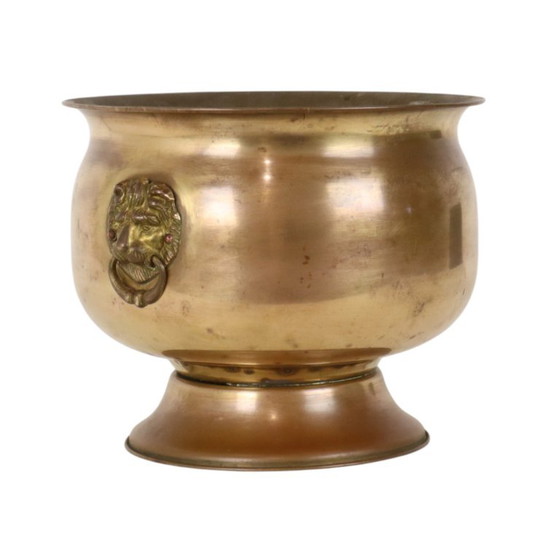 Oude Jardinière Bloempot Messing Leeuwenkopjes Begin 20ste – Plantenbak, Brass (photo 2 of 15)
