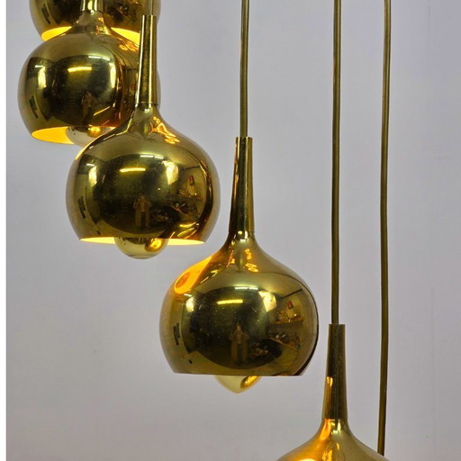 Hans-Agne Jakobsson Lampe Cascade en laiton 10 coupelles années 1960