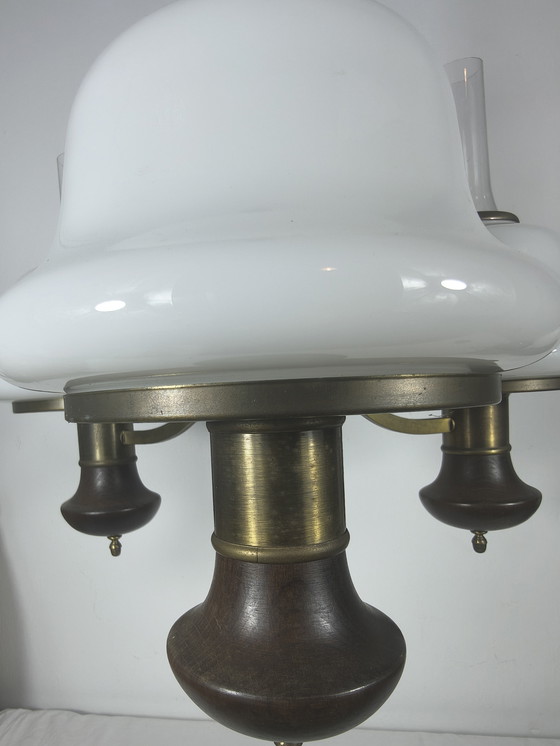 Image 1 of Vintage 3-lichts hanglamp met wit opaalglazen kappen