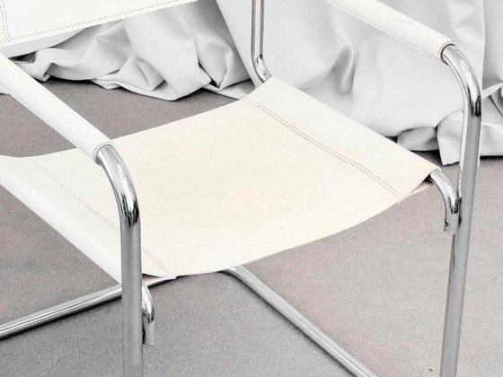 1/5 Mart Stam Thonet S34 Sedia Cantilever Pelle Bianca Cromo – Poltrone, Metallo, Vintage (photo 5 of 12)