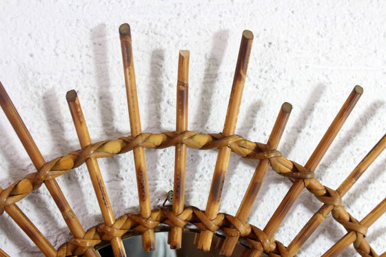 Image 1 of 1970s rattan sunburst mirror