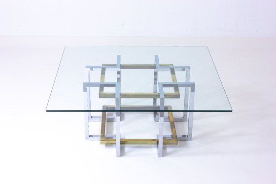 Image 1 of Tavolino da caffè geometrico in ottone e cromo