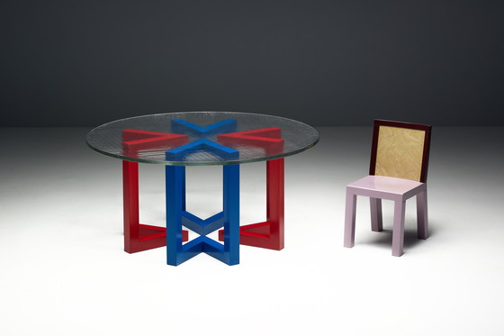 Image 1 of Postmodern Dining Table with Hand-Blown Glass Top, Italy, 1980s