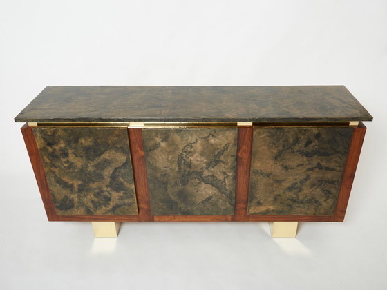 Image 1 of Belgian brutalist rosewood resin and brass sideboard 1970