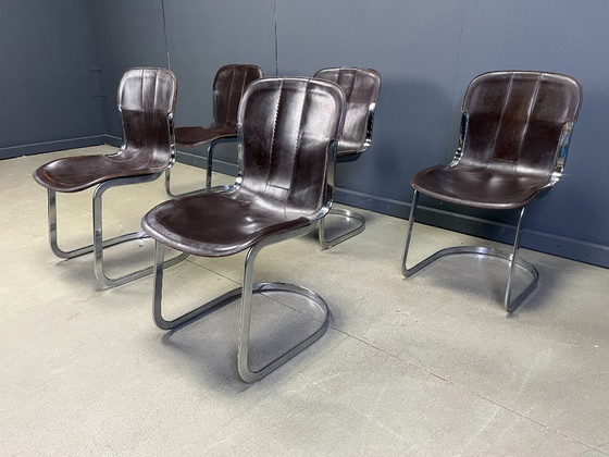 Image 1 of Vintage eetkamerstoelen van Willy Rizzo voor Cidue, set van 5, jaren 70.