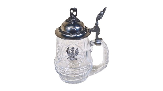 Image 1 of Vintage kristallen bierpul met tinnen deksel – adelaar decor – Duitsland stijl