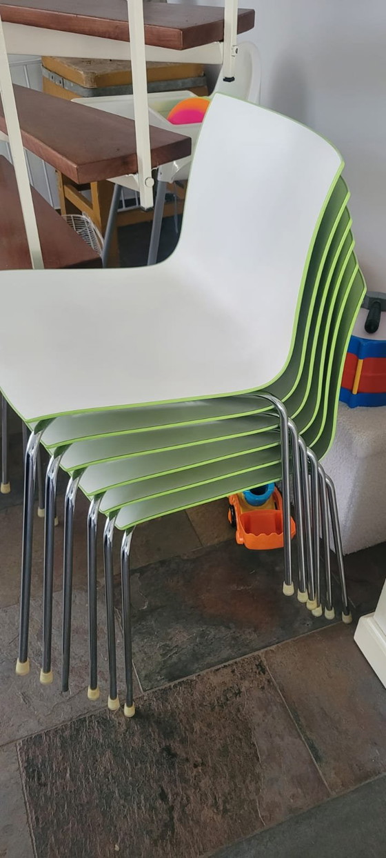 Image 1 of 6x Arper Catifa 46 designer chairs | Green/White | Stackable & modern