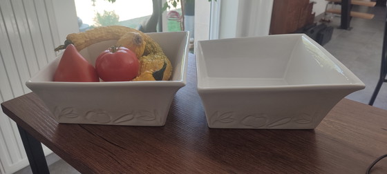 Juego de dos fuentes cuadradas asimétricas para gratinar, numeradas por BCI, fabricadas en Francia. (photo 8 of 15)