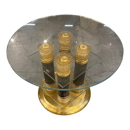 1980S Vintage Venetian Black and Gold Coffee Table In Murano Glass Attributed