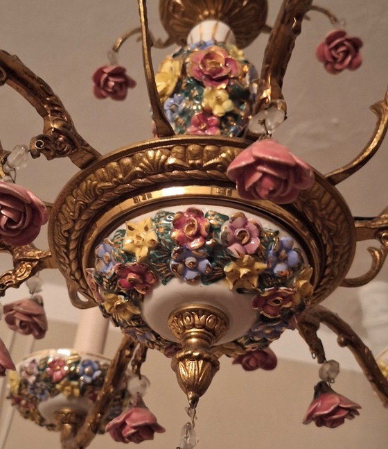 Image 1 of Lampadario vintage Boho a 6 bracci in ottone