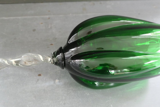 Vintage Empoli Optically Blown Glass Tulip Vase Green (photo 5 of 6)