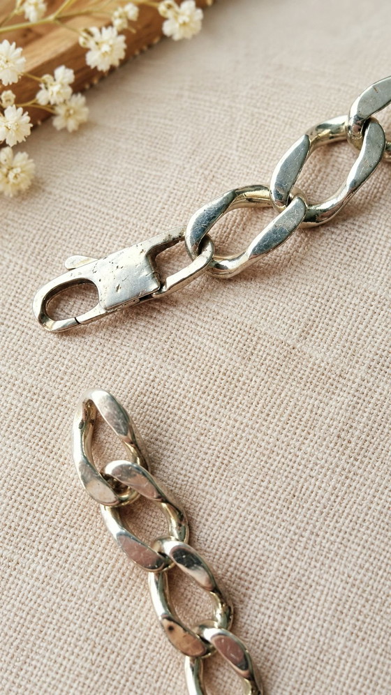 Antique 925 Sterling Silver Curb Chain Bracelet — Engraved Plate « K » — 32g / 24cm – Decorative Objects (photo 3 of 6)