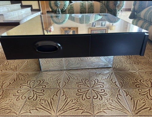Rotating Coffee Table With 4 Drawers Attributed to Willy Rizzo for Mario Sabot, 1970s – salontafels, Wood (photo 2 of 9)